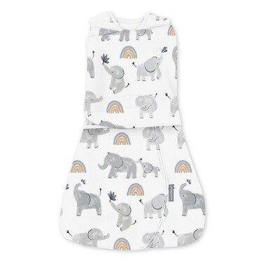 Ingenuity by SwaddleMe Arms Free Convertible Baby Swaddle, Size 3-6 Months, 14-18 Pounds, Arms Swaddled in or Out, 1.0 TOG - Happy Elephant