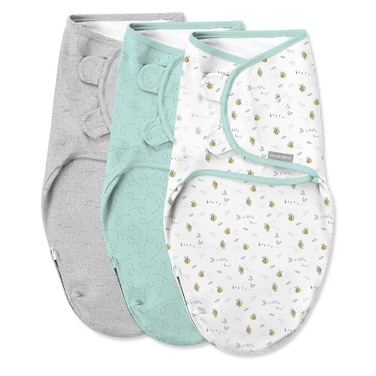 SwaddleMe by Ingenuity Original Swaddle with Easy-Change, 100% Cotton, Improves Sleep &amp; Calms Startle Reflex, 0-3 Months, 3-Pack - Little Bees
