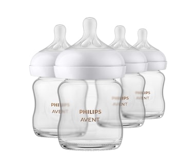 Philips AVENT Glass Natural Baby Bottle with Natural Response Nipple, Clear, 4oz, 4pk, SCY910/04