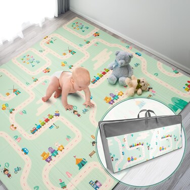 Sorbus Foldable Baby Play Mat, Kids Foam Mats for Floor with Travel Bag - Waterproof Foldable Play Mats for Babies, Infants, Toddlers, and Kids Playtime &amp; Tummy Time 78x70x0.4 (Road Trip Route)