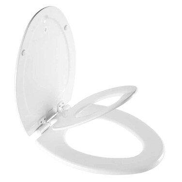 Mayfair NextStep2 Toilet Seat with Toddler Potty Training Seat Built-In, Slow Close, Easy Clean, Magnetic Removable Kids Seat, ELONGATED, White