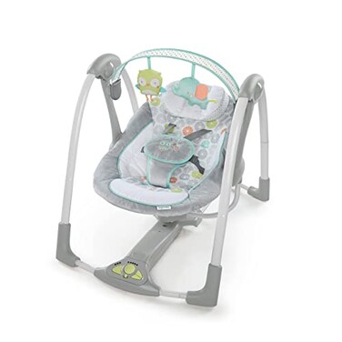 Ingenuity Swing 'n Go 5-Speed Baby Swing - Foldable, Portable, 2 Plush Toys &amp; Sounds, 0-9 Months 6-20 lbs (Hugs &amp; Hoots)