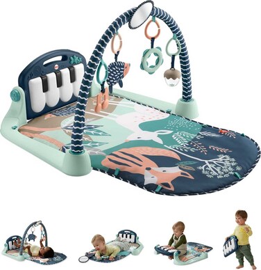 Fisher-Price Baby Playmat Kick &amp; Play Piano Gym with Musical and Sensory Toys for Newborn to Toddler, Navy Fawn