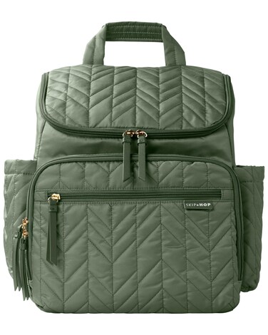 Skip Hop Diaper Bag Backpack: Forma, Multi-Function Baby Travel Bag with Changing Pad &amp; Stroller Attachment, Sage