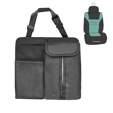 FH Group Hanging Car Organizer with Tissue Holder, BLACK Car Back Seat Organizer,E-Z Travel Organizer,Toys Car Storage Organizer, Kids Travel Storage for Baby Wipes, Food Holder Organizer