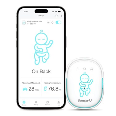 Sense-U Pro Baby Movement Monitor with Arousal Vibration, Movement/Rollover/Overheating Alerts, Audible &amp; App Notifications, Easy Clip-On Design, Smart Sleep Monitor, FSA/HSA Eligible