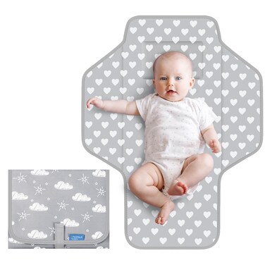 Baby Portable Changing Pad Travel - Waterproof Compact Diaper Changing Mat with Built-in Pillow - Lightweight &amp; Foldable Changing Station, Newborn Shower Gifts