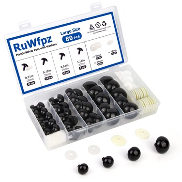 Large Safety Eyes for Amigurumi Crochet 18-30mm - RuWfpz 4 Sizes Stuffed Animal Eyes with Washers, 80Pcs Black Plastic Crochet Safety Eyes for Crafts Doll Bear Plush Animal