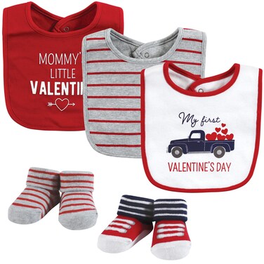 Hudson Baby Unisex Baby Cotton Bib and Sock Set, Valentine Truck, One Size