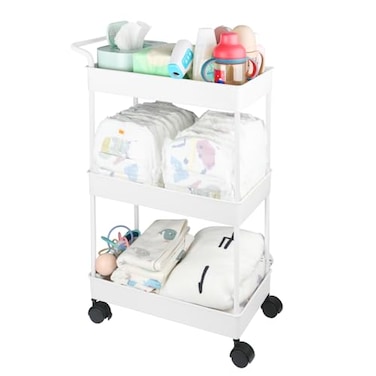 Volnamal Baby Diaper Caddy, Plastic Movable Cart for Newborn Nursery Essentials Diaper Storage Caddy Organizer for Changing Table &amp; Crib, Easy to Assemble, Beige