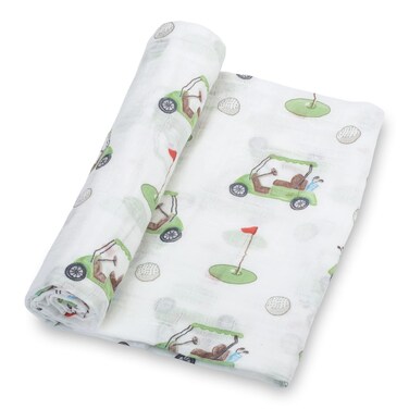 LollyBanks Baby Swaddle Blanket, 100% Cotton Muslin Blankets for Boys, Large 47 x 47 Inches Baby Receiving Blanket, Soft and Breathable Infant Swaddle, Baby Essentials, Registry (Golf Print)