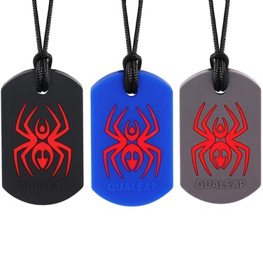 Xtra Tough (XT) Spider Sensory Chew Necklace for Kids (3 Pack) - Chewing Teething Necklace Teether Necklace Chew Toys - Designed for Chewing, Autism Sensory Teether Toy (Moderate &amp; Aggressive Chewer)