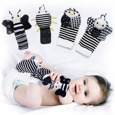 BABY K Baby Rattle Socks &amp; Wrist Toys (Set E) - Newborn Toys for Baby Boy or Girl - Brain Development Infant Toys - Hand and Foot Rattles Suitable for 0-6, 6-12 Months Babies - Newborn Christmas Gifts