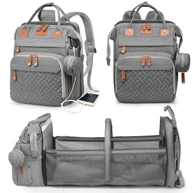 Astro Alan Baby Diaper Bags with Changing Station, Waterproof Diaper Bag Backpack for Moms Dads with USB Charging Port, Baby Shower Gifts, Large Capacity diaper backpack, Grey