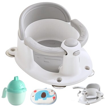 Baby Bath Seat, Baby Bath Must-Have for 6 Months and up, Baby Bath tub Seat with Suction Cups, Non-Slip, Detachable, Non-Slip Cute Grey