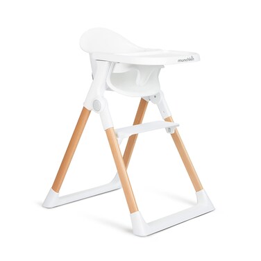 Munchkin Float Baby High Chair, Foldable and Easy to Clean, for Babies and Toddlers, White with Wooden Legs