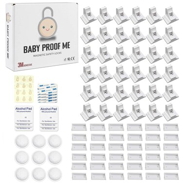 BABY PROOF ME Pack of 36 Magnetic Baby Cabinet Locks for Child Safety with 9 Keys, 3M Adhesive Easy Installation, Baby Proofing Magnetic Locks for Cabinets and Drawers