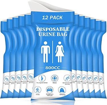 DIBBATU Disposable Urine Bag,12 PCS 800ML for Travel, Emergency Portable Pee Bag and Vomit Bags, Unisex Urinal Bag as Toilet Bag Suitable for Camping, Traffic Jams Pregnant, Patient, Kids