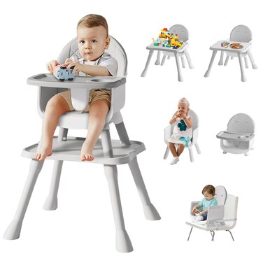 6 in 1 Baby High Chair for Babies and Toddlers, Booster Seat, Kids Learning Table &amp; Chair (Grey)