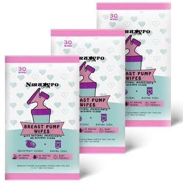 Breast Pump Wipes Quick Clean, Natural Pump Cleaning Wipes On The Go, Resealable Manual Pacifier Wipes Breastfeeding Supplies, 30 Count (Pack of 3)