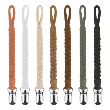 Boukipow Baby Pacifier Clip, 7 Pack Baby Pacifier Holder Leash for Boys and Girls,100% Handmade Braided Design, Universal Fit for All Pacifiers &amp; Teething Toys - Modern Unisex Baby Gift