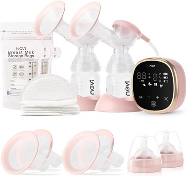 NCVI Double Electric Breast Pump 8782, Portable Anti-Backflow, with 4 Size Flanges, 4 Modes &amp; 9 Levels, LED Display, 10 Breastmilk Storage Bags, Ultra-Quiet and Pain Free Breast Pumps