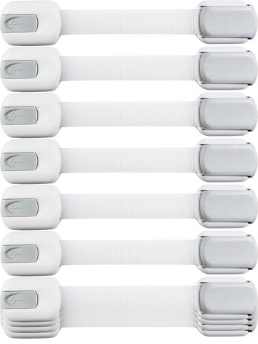 Child Safety Strap Locks (10 Pack) Baby Locks for Cabinets and Drawers, Toilet, Fridge &amp; More. 3M Adhesive Pads. Easy Installation, No Drilling Required, White/Gray