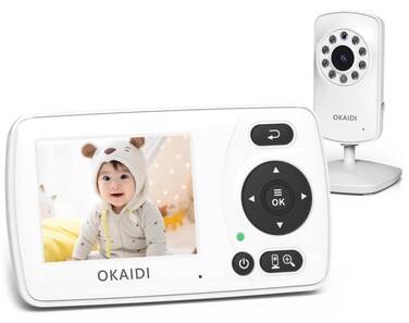 OKAIDI Video Baby Monitor with Camera and Audio, 2.4'' Portable Travel Screen, 1000ft Long Range Transmission, Baby Monitor No WiFi, Infrared Night Vision, VOX Mode, 20H Battery, Smart Alert