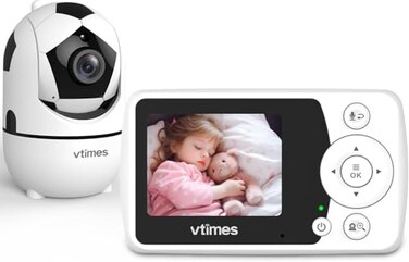 VTimes Baby Monitor with Camera and Audio - 2.4'' LCD Screen, Video Baby Monitor No WiFi Night Vision VOX Mode Pan-Tilt-Zoom Temperature Display Two-Way Audio Lullabies Feeding Alarm - 1000ft Range