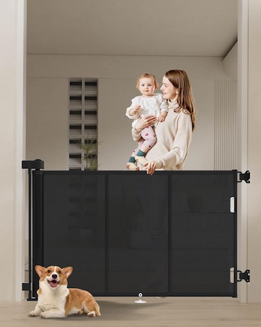 Upgrade 71" Retractable Baby Gates with Reinforced Strip Design to Prevent Crawling Through, 34" Tall Retractable Gate for Baby and Pet, 6 FT Baby Gates for Stairs, Doorways, Hallways
