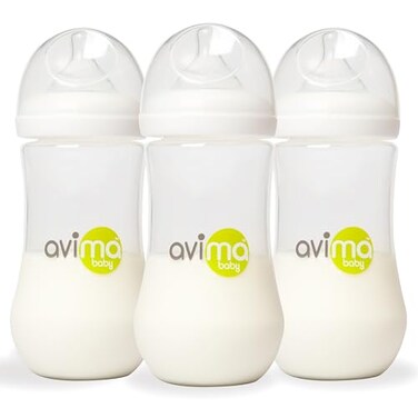 Avima Baby 12 oz Anti Colic Baby Bottles for Breastfed Babies - Fast Flow Nipples, Wide Neck Bottle, BPA Free - 9-12 Months, Stage 3 (Set of 3)