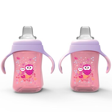 Avima Baby 10 oz Spill Proof Baby Sippy Cup w/Interchangeable Soft Spout Nipple - Trainer Sippy Cup with Handles - BPA Free &amp; Dishwasher Safe Kids Cups - Set of 2, Pink