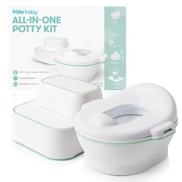 Frida Baby All-in-One Potty   Training Toilet with Toddler Potty Chair, Toilet Seat Topper, Toilet Step Stool, Sink Step Stool, Cleanup Essentials, and Professional Potty Guide