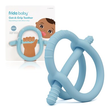 Frida Baby Get-A-Grip BabyTeether for Teething Relief   100% Food-Grade Silicone Teething Toys for Baby 0-6, 12, 18 Months Infant, Valentines Day Gifts for Kids, BPA-Free, PVC-Free   Blue