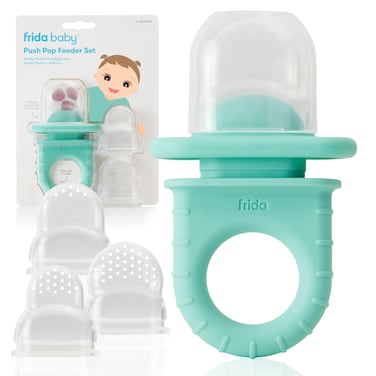 Frida Baby Push Pop Feeder, Baby Fruit Feeder to Safely Introduce New Foods, Valentines Day Gifts for Kids, Fresh + Frozen Food Silicone Feeder for Babies, BPA Free, Dishwasher Safe   3 Count, Teal