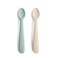 mushie Silicone Baby Feeding Spoons   2 Pack (Cambridge Blue/Shifting Sand)