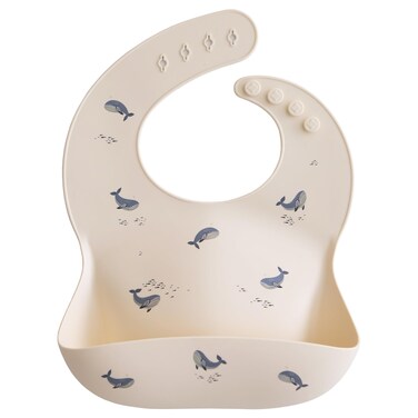mushie Silicone Baby Bib   Adjustable Fit Waterproof Bibs (Whales)