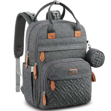 BabbleRoo Diaper Bag Backpack - Baby Essentials Travel Tote - Multi Function Waterproof Diaper Bag, Travel Essentials Baby Bag with Changing Pad, Stroller Straps &amp; Pacifier Case - Unisex, Dark Gray