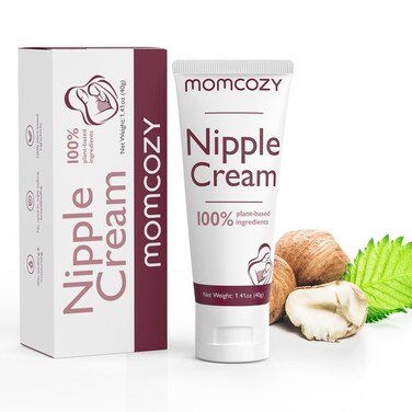 Momcozy 100% Natural Nipple Cream, Vegan Lanolin-free Nipple Balm, Soothing Cream for Sore, Cracked Nipples, Breastfeeding Essentials for Nursing &amp; Pumping Moms, 1.41 oz