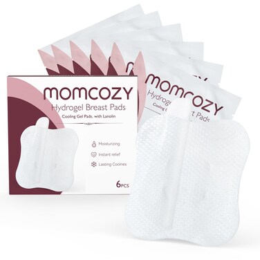Momcozy Hydrogel Nipple Pads with Soothing Lanolin, Soothies Gel Nursing Pads Provide Instant Cooling Relief for Sore Nipples, Breastfeeding Essentials, 6 PCS