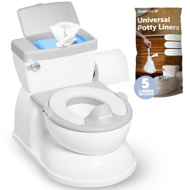 Real Feel 2-in-1 Potty with Wipes Storage, Flushing Sounds &amp; Disposable Liners - Realistic Toilet - Easy to Clean &amp; Assemble - Jool Baby (Gray)