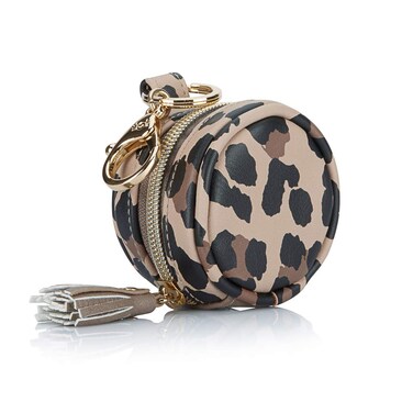 Itzy Ritzy Pacifier Holder Case with Clip - Pacifier Case Includes Clasp to Easily Attach to a Diaper Bag or Purse, Measures 2.5" in Diameter and Holds 2 Pacifiers (Leopard)