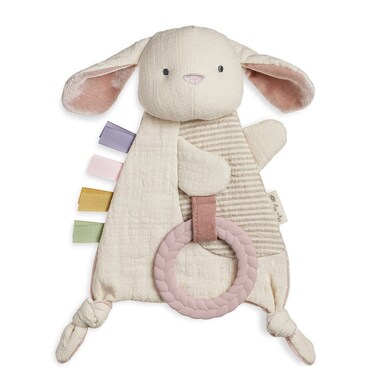 Itzy Ritzy - Bitzy Crinkle Sensory Toy Bunny with Crinkle Sound for Babies &amp; Toddlers - Features Soft Braided Teething Ring &amp; Textured Ribbons, Designed for Ages 0 Months and Up, Bunny