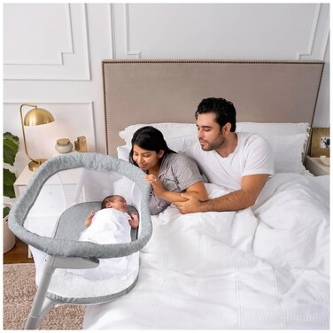 HALO Baby Flex BassiNest, Adjustable Travel Bassinet, Easy Folding, Lightweight with Mattress and Carrying Bag, Morning Mist