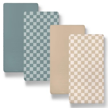 The Peanutshell Baby Organic Bassinet Sheets 4-Pack for Boy or Girl - Ultra Soft &amp; Rectangle Unisex Baby Sheet, 100% Jersey Cotton, Fitted Covers for Crib, Halo Bassinet Mattress