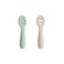 mushie Silicone First Feeding Baby Spoons   2 Pack (Cambridge Blue/Shifting Sand)
