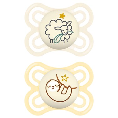 MAM Perfect Night Baby Pacifier, Patented Nipple, Glows in the Dark, 2 Pack, 0-6 Months, Unisex