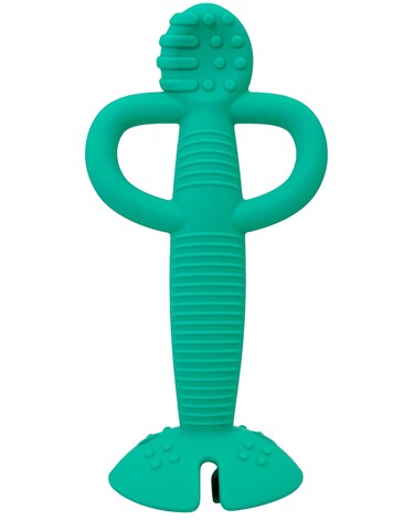 Busy Baby Teething Spoon - 2-in-1 Teether and Training Spoon for Self Feeding, Dishwasher Safe, BPA Free, Food Grade Silicone (Spearmint)
