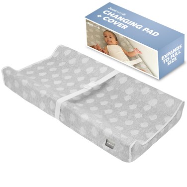 Jool Baby Soft Changing Pad + Washable Cover, Non-Slip - Fits Standard Changing Tables &amp; Dressers (Gray)