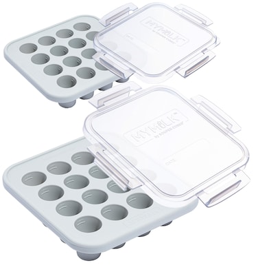 Souper Cubes MyMilk 1/2 oz. Silicone Breast Milk Freezer Trays, Each Pure Platinum Food-Grade Silicone Tray Holds 8 oz., Perfect For Baby Food Freezer Storage, Purees, and More - Gray - 2-Pack